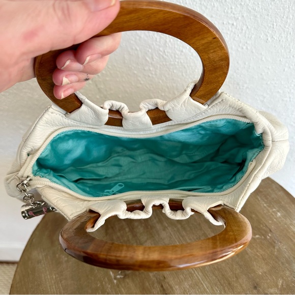 BaBee D Leather Whimsical Mushroom Embroidered Hand Bag Hobo with Wood Handles - Picture 7 of 16